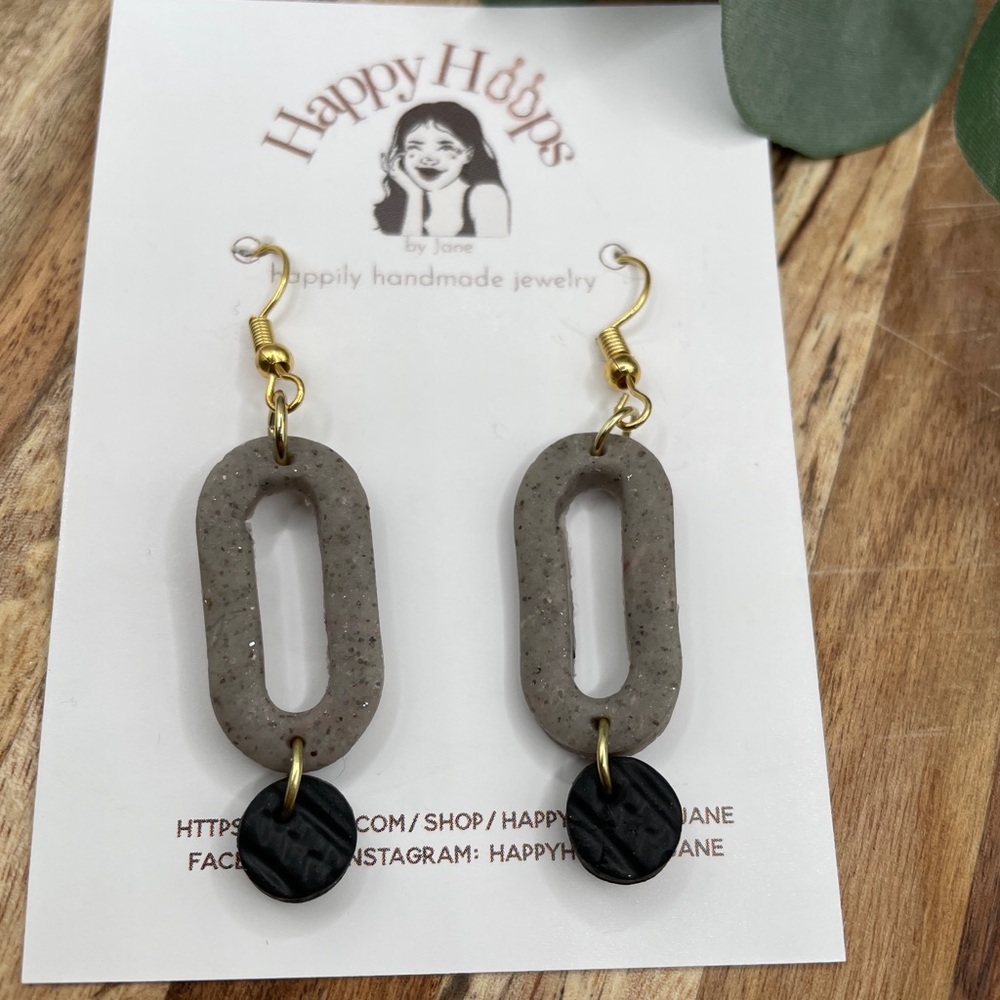 The Link-Handmade clay earring, gold plated, nickel free hook OR stainless steel